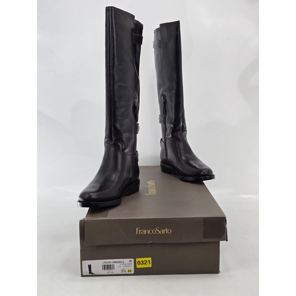 Franco Sarto L-Padova Knee High Boots Womens 5.5 Dark Brown Leather -NEW
